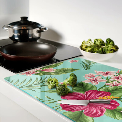 Szklana deska do krojenia z motywem tropikalnych kwiatów