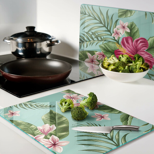 Szklana deska do krojenia z motywem tropikalnych kwiatów