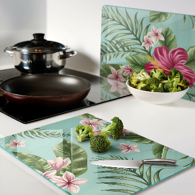 Szklana deska do krojenia z motywem tropikalnych kwiatów