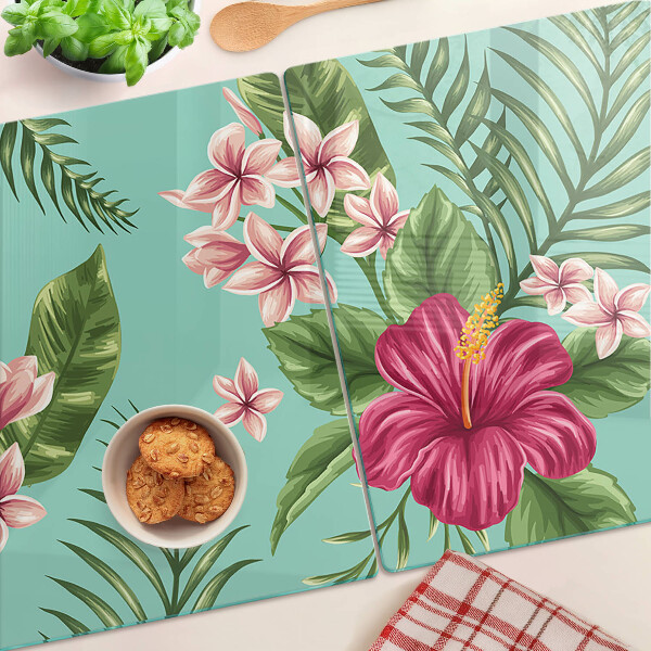 Szklana deska do krojenia z motywem tropikalnych kwiatów