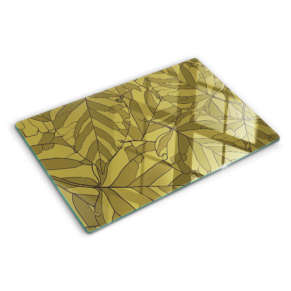 Szklana deska do krojenia z motywem liści w odcieniach złota