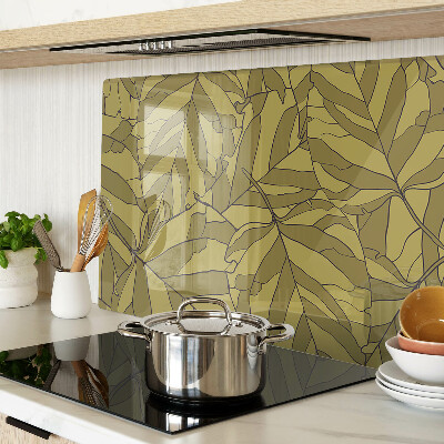 Szklana deska do krojenia z motywem liści w odcieniach złota