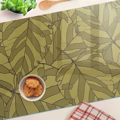Szklana deska do krojenia z motywem liści w odcieniach złota