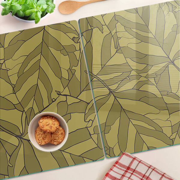 Szklana deska do krojenia z motywem liści w odcieniach złota