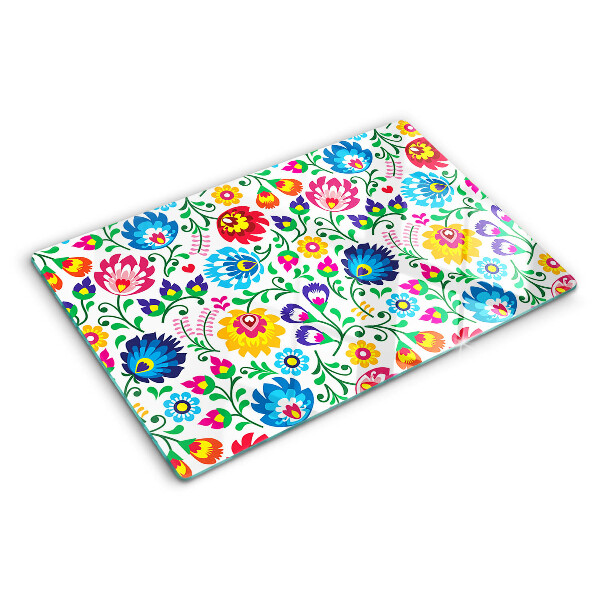 Szklana deska kuchenna z motywem ludowego wzoru kwiatowego