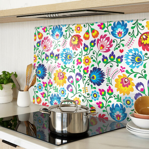 Szklana deska kuchenna z motywem ludowego wzoru kwiatowego