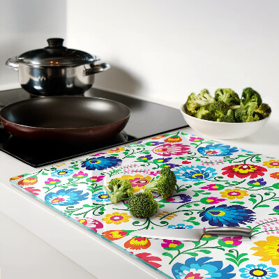 Szklana deska kuchenna z motywem ludowego wzoru kwiatowego