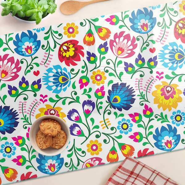 Szklana deska kuchenna z motywem ludowego wzoru kwiatowego