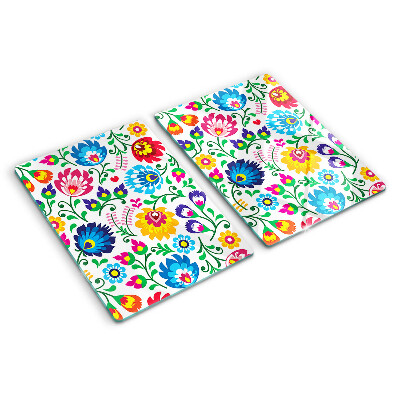 Szklana deska kuchenna z motywem ludowego wzoru kwiatowego