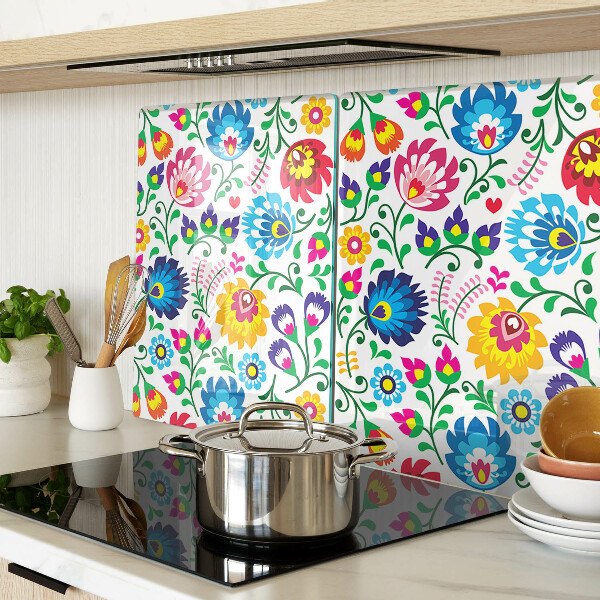 Szklana deska kuchenna z motywem ludowego wzoru kwiatowego