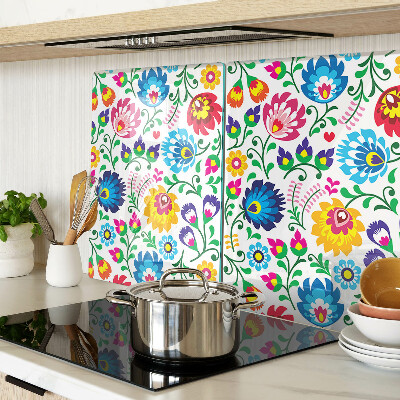 Szklana deska kuchenna z motywem ludowego wzoru kwiatowego