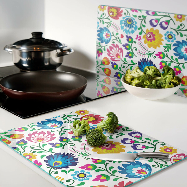 Szklana deska kuchenna z motywem ludowego wzoru kwiatowego