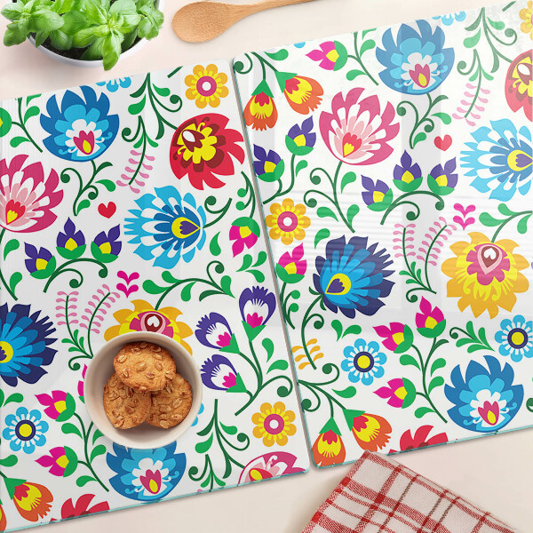 Szklana deska kuchenna z motywem ludowego wzoru kwiatowego