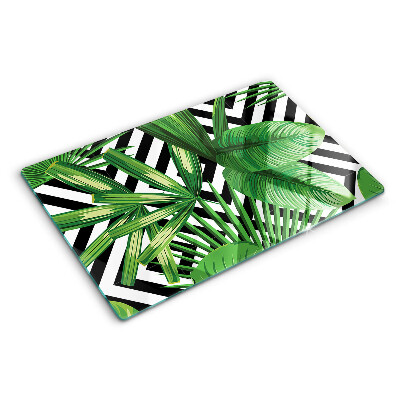 Szklana deska kuchenna z motywem tropikalnych liści na paskach