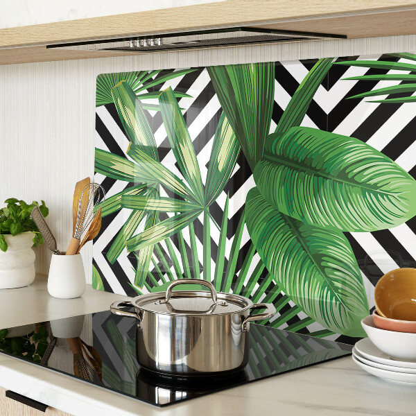 Szklana deska kuchenna z motywem tropikalnych liści na paskach
