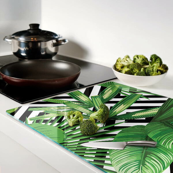 Szklana deska kuchenna z motywem tropikalnych liści na paskach