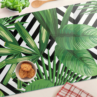 Szklana deska kuchenna z motywem tropikalnych liści na paskach