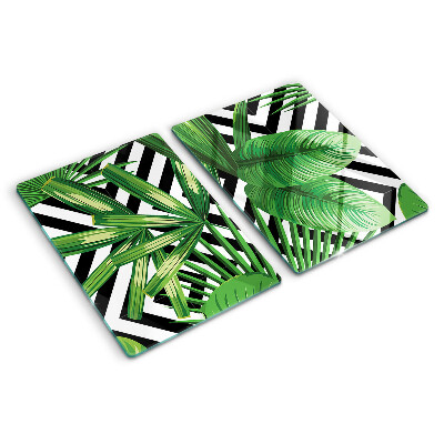 Szklana deska kuchenna z motywem tropikalnych liści na paskach