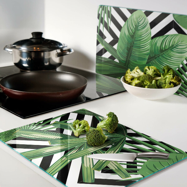 Szklana deska kuchenna z motywem tropikalnych liści na paskach