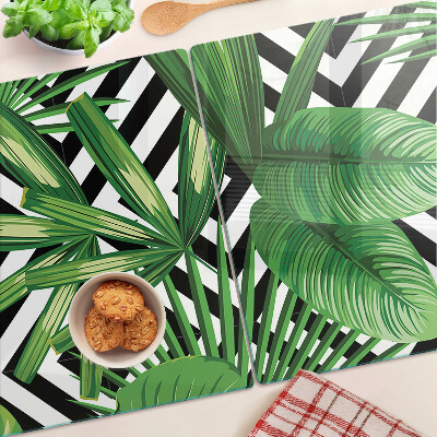 Szklana deska kuchenna z motywem tropikalnych liści na paskach