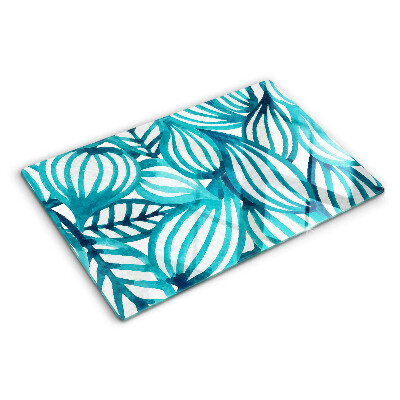 Deska kuchenna szklana z motywem liści w odcieniach turkusu