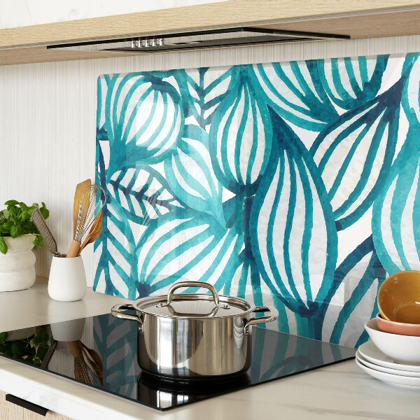 Deska kuchenna szklana z motywem liści w odcieniach turkusu