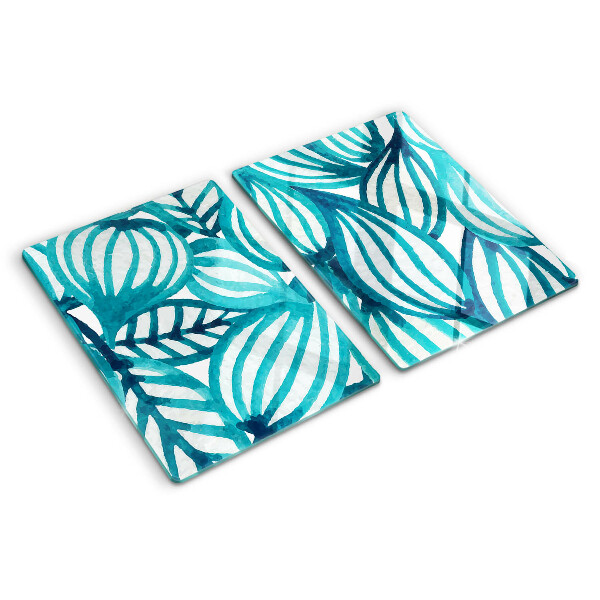 Deska kuchenna szklana z motywem liści w odcieniach turkusu