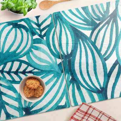 Deska kuchenna szklana z motywem liści w odcieniach turkusu