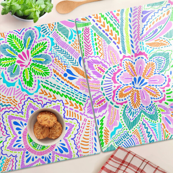 Deska kuchenna szklana z kwiatowym wzorem w stylu boho