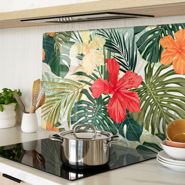 Szklana deska do krojenia z motywem tropikalnych kwiatów i liści
