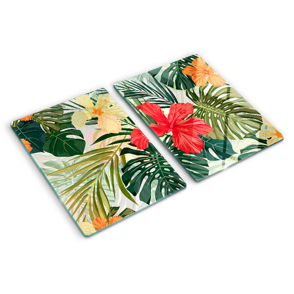 Szklana deska do krojenia z motywem tropikalnych kwiatów i liści