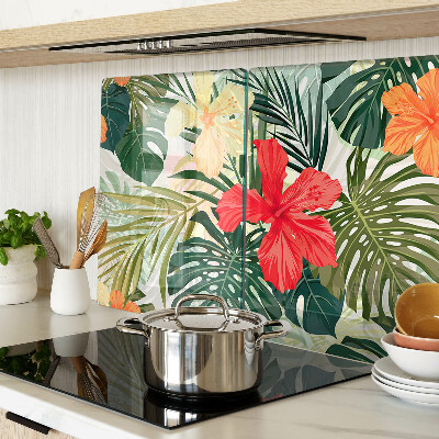 Szklana deska do krojenia z motywem tropikalnych kwiatów i liści