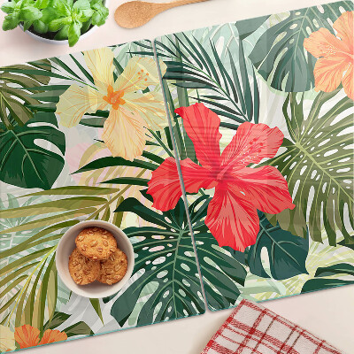 Szklana deska do krojenia z motywem tropikalnych kwiatów i liści