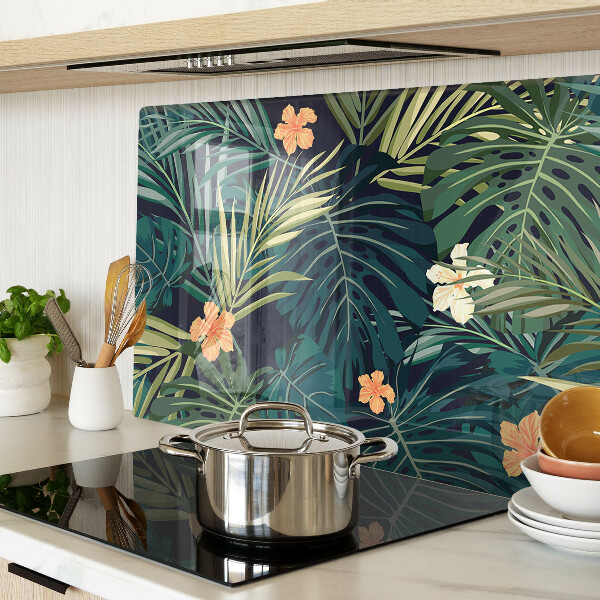 Szklana deska do krojenia z tropikalnym wzorem liści i kwiatów