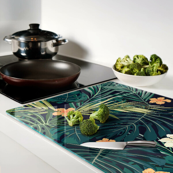Szklana deska do krojenia z tropikalnym wzorem liści i kwiatów