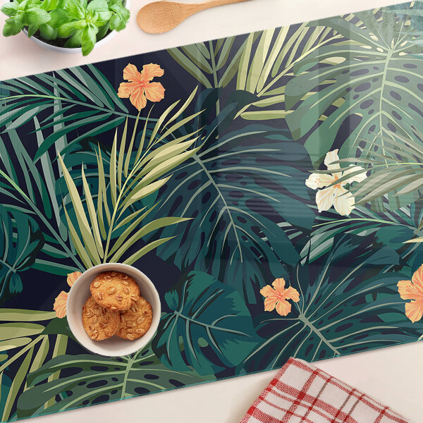 Szklana deska do krojenia z tropikalnym wzorem liści i kwiatów