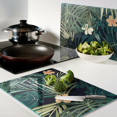 Szklana deska do krojenia z tropikalnym wzorem liści i kwiatów