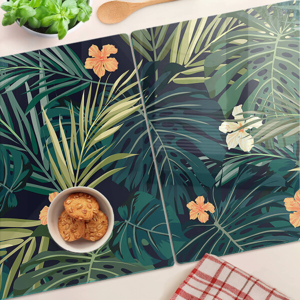 Szklana deska do krojenia z tropikalnym wzorem liści i kwiatów