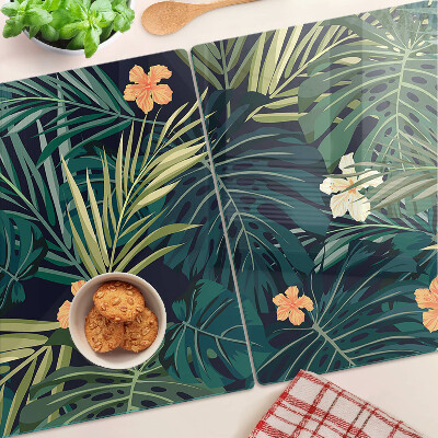 Szklana deska do krojenia z tropikalnym wzorem liści i kwiatów
