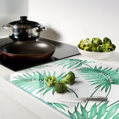 Szklana deska kuchenna z motywem liści palmowych