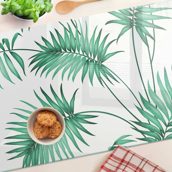 Szklana deska kuchenna z motywem liści palmowych