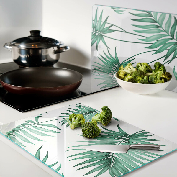 Szklana deska kuchenna z motywem liści palmowych