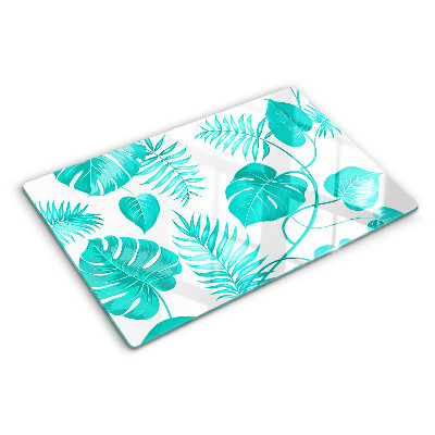 Szklana deska kuchenna z motywem tropikalnych liści w odcieniach zieleni