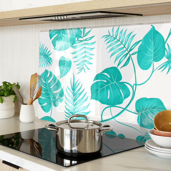 Szklana deska kuchenna z motywem tropikalnych liści w odcieniach zieleni