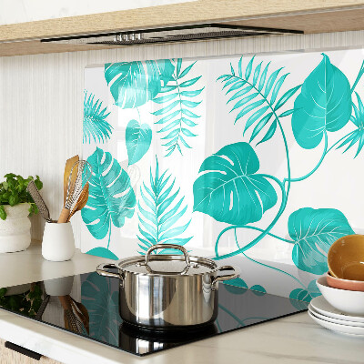 Szklana deska kuchenna z motywem tropikalnych liści w odcieniach zieleni