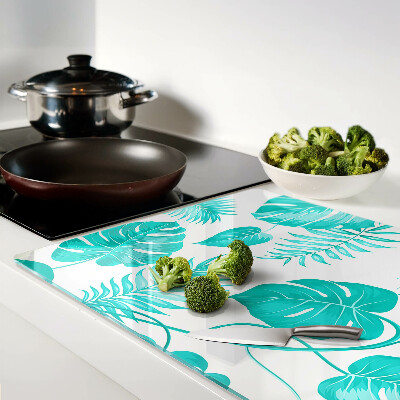 Szklana deska kuchenna z motywem tropikalnych liści w odcieniach zieleni