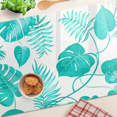 Szklana deska kuchenna z motywem tropikalnych liści w odcieniach zieleni