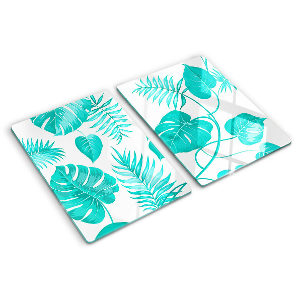 Szklana deska kuchenna z motywem tropikalnych liści w odcieniach zieleni