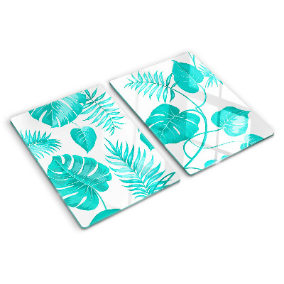 Szklana deska kuchenna z motywem tropikalnych liści w odcieniach zieleni