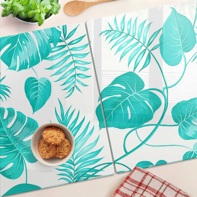 Szklana deska kuchenna z motywem tropikalnych liści w odcieniach zieleni